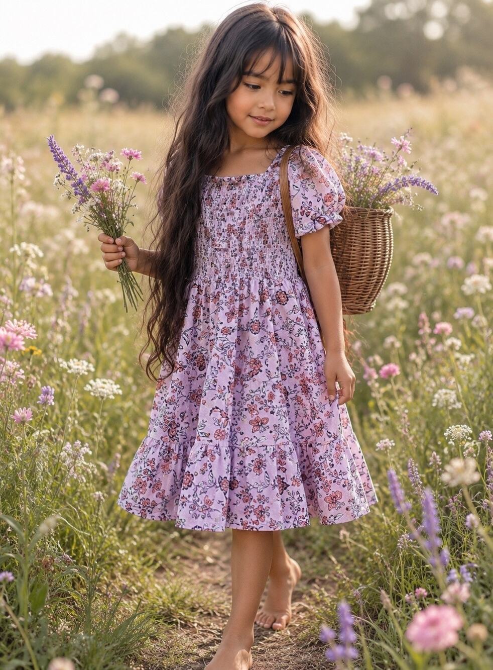 New Boho Floral Puff Slv Flowy Tiered Dress 6